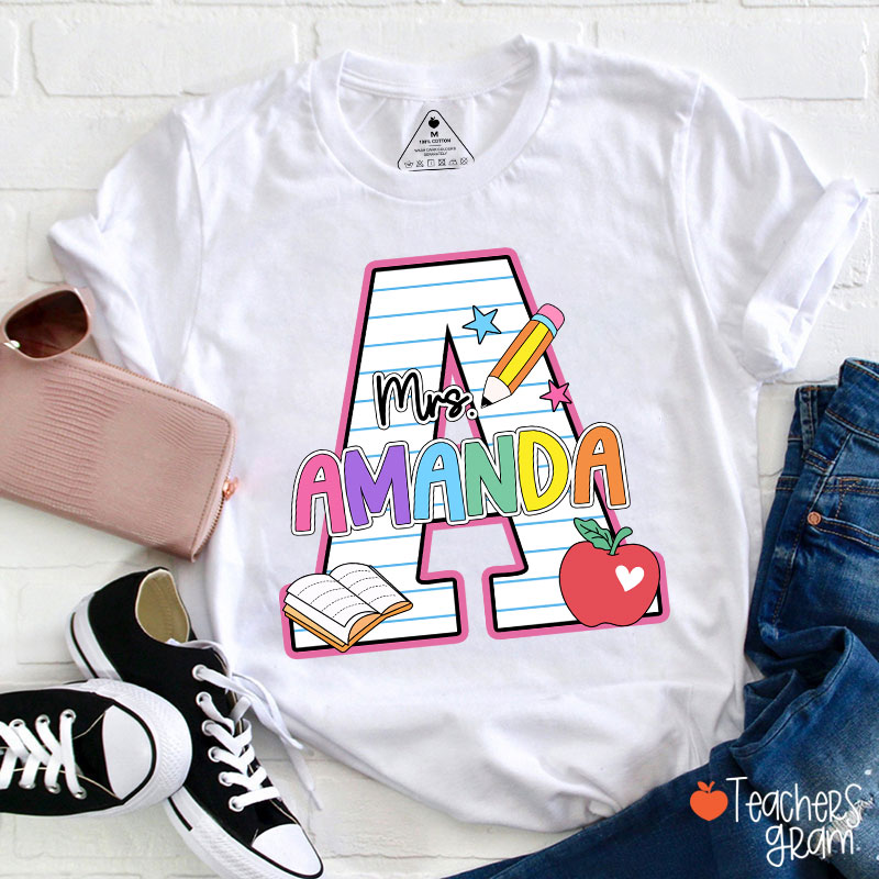 Personalized Name Initials Design Cute Icon Teacher T-Shirt