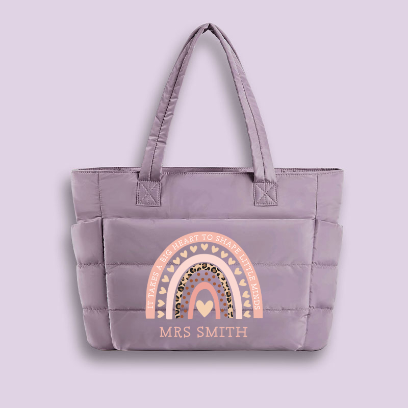 Personalized Pink Rainbow Teacher Puffy Tote Bag