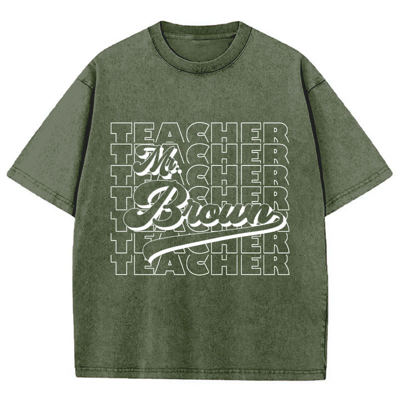Personalized Name And Position Simple Teacher Washed T-Shirt
