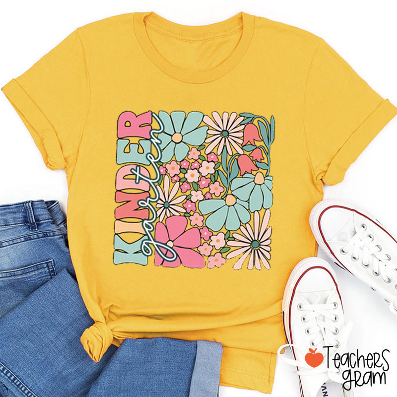 Personalized Colorful Flower And Grade Teacher T-Shirt