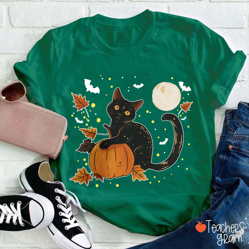 Black Cat Full Moon Teacher T-Shirt