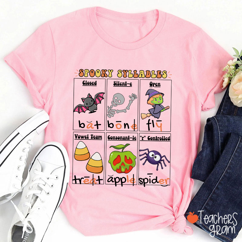Halloween Reading Spooky Syllables Teacher T-Shirt