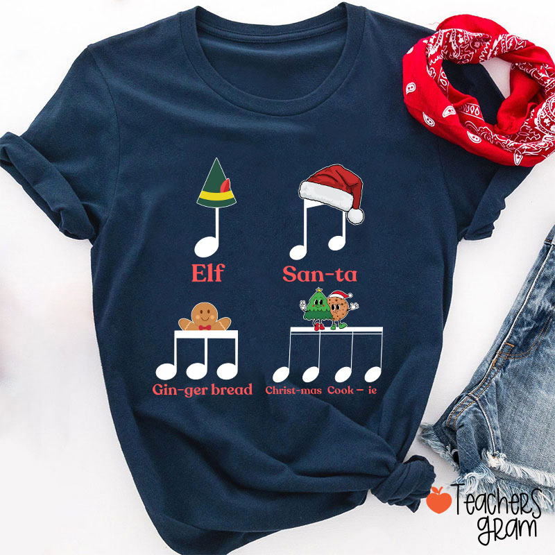 Elf Santa Music Note Teacher T-Shirt