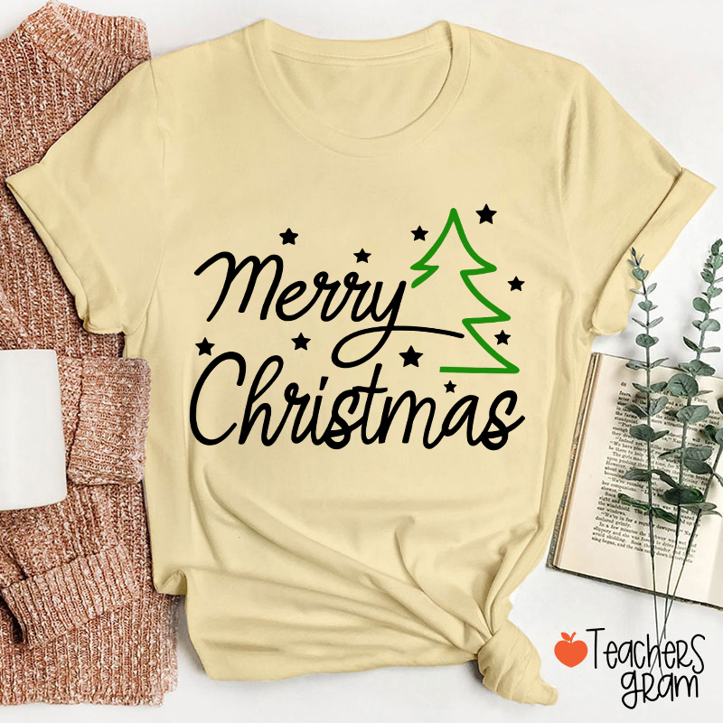 Merry Christmas Snow Tree Teacher T-Shirt