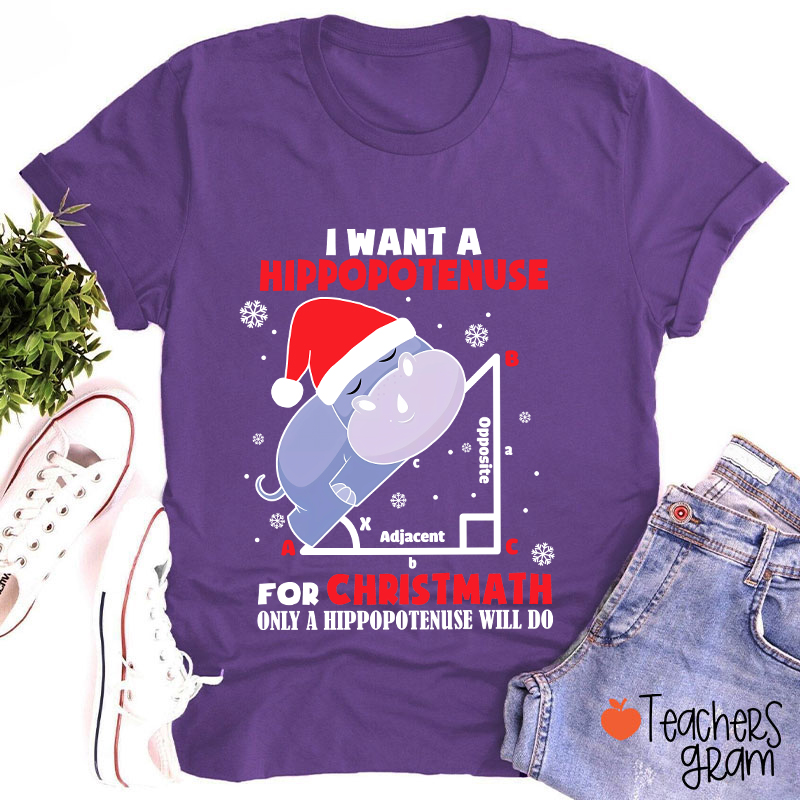 I Want A Hippopotenuse For Christmas Teacher T-Shirt