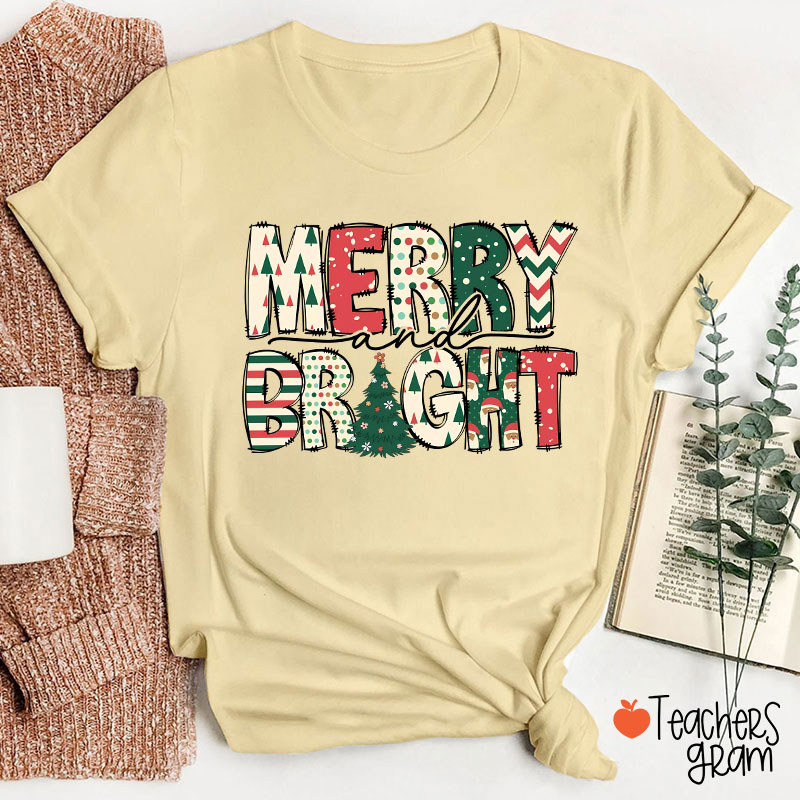 Merry and Bright Christmas Vibe Teacher T-Shirt