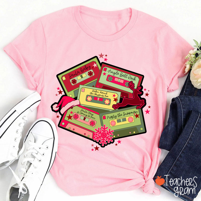 Christmas Music Cassette Tapes Teacher T-Shirt