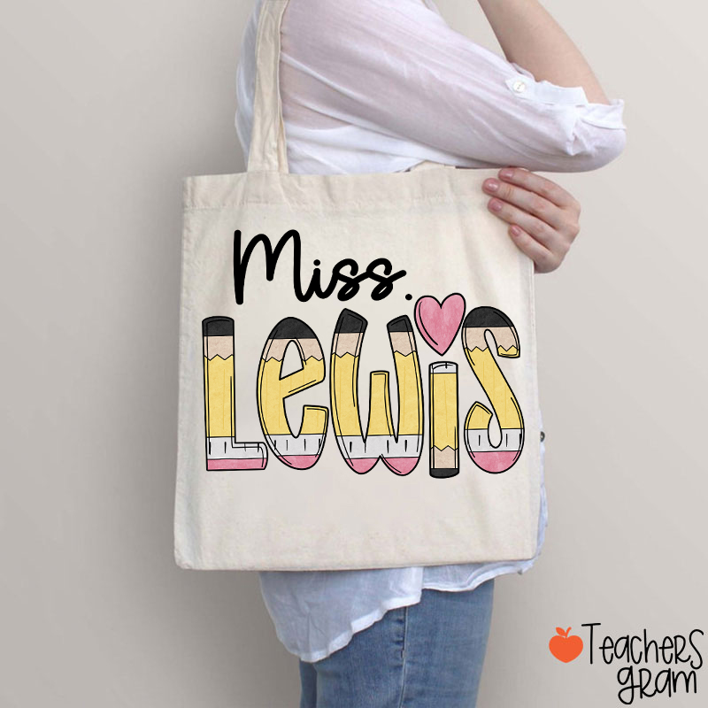 Personalized Pencil Name Teacher Tote Bag