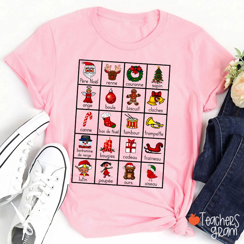 Cute Christmas Icons French Teacher T-Shirt