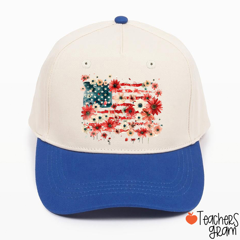American Flag Floral Teacher Baseball Cap