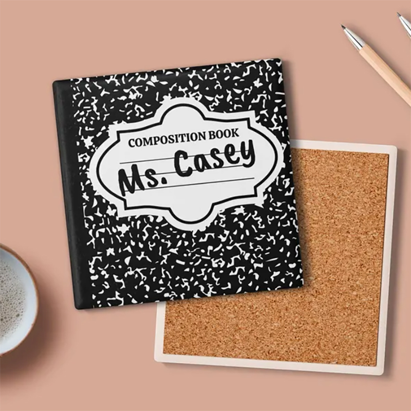 Personalised Name Polka Dot Composition Book Teacher Coasters