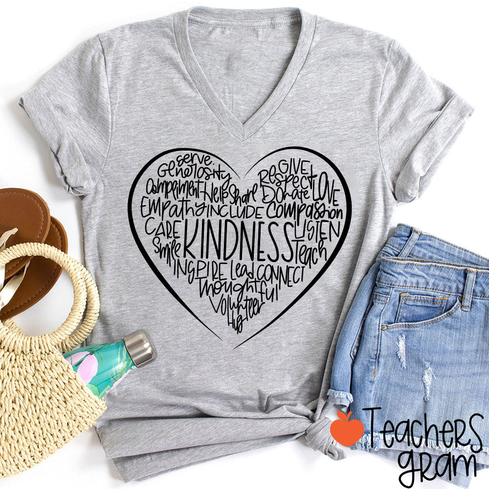 Kindness Teach Smile Teacher Female V-Neck T-Shirt