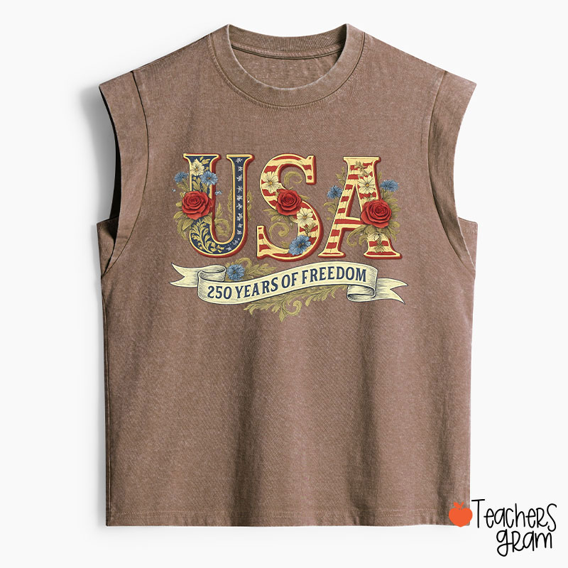 Usa 250 Years Of Freedom Teacher Washed Tank Top