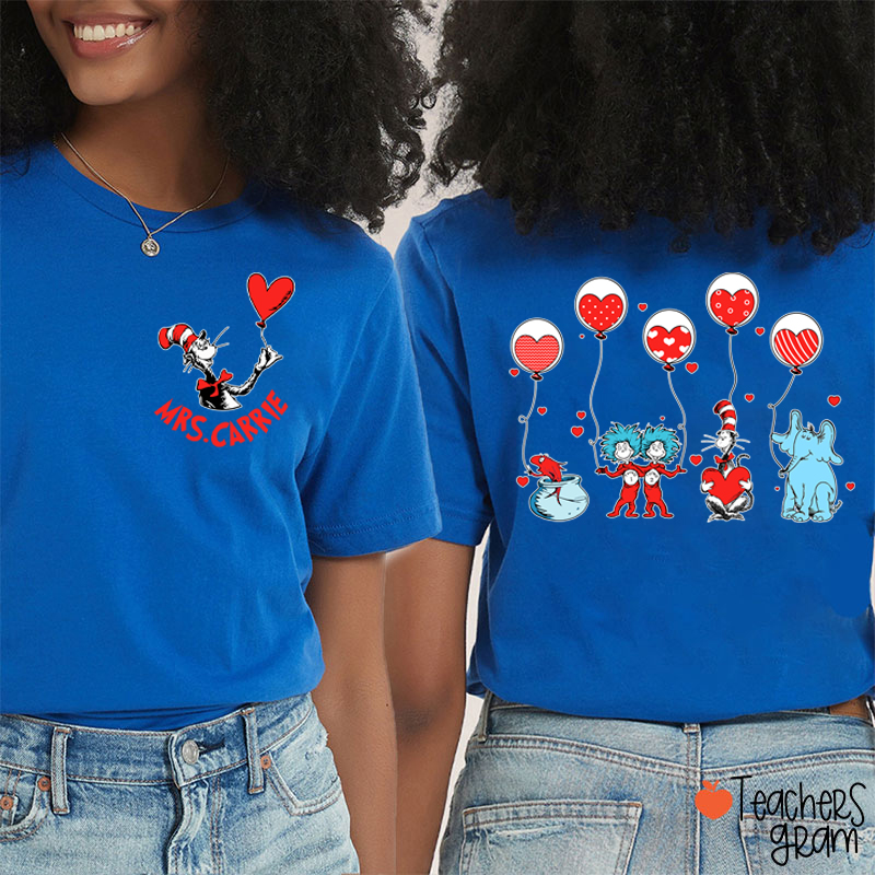 Personalized Name Children's Books Teacher Two Sided T-Shirt