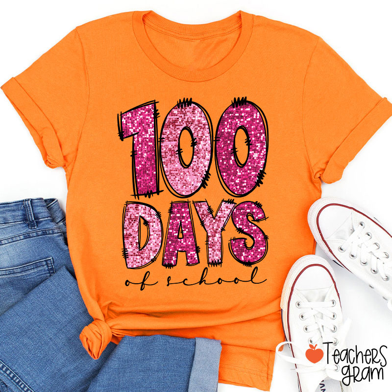 Glitter 100 Days Of School Teacher T-Shirt