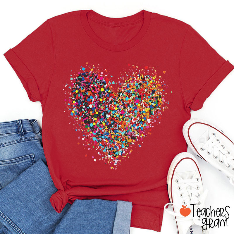 Confetti Heart Valentines Day Teacher T-Shirt