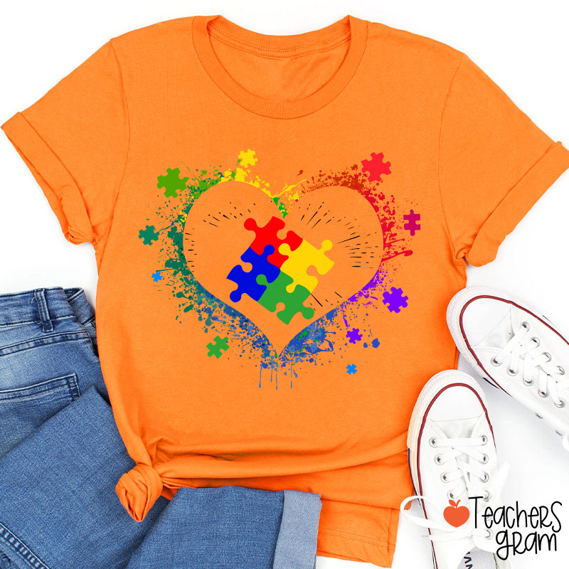 Autism Awareness Love Heart Teacher T-Shirt