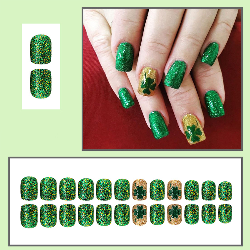24pcs Glitter Four Leaf Clover Teacher Fake Nail