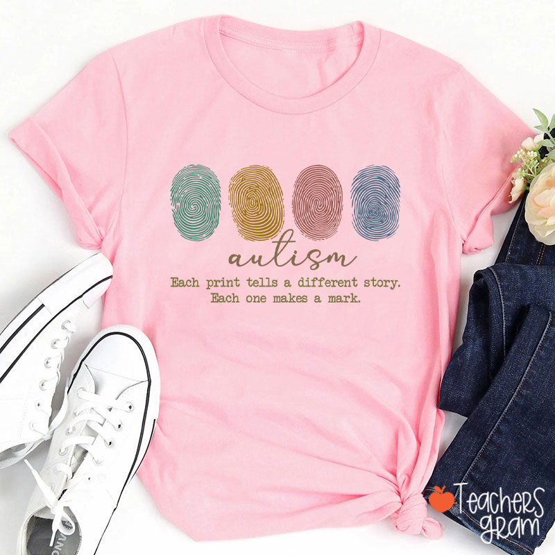 Autism Each Print Tells A Different Story Teacher T-Shirt