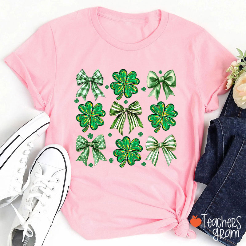 Four Leaf Clover Bow Teacher T-Shirt