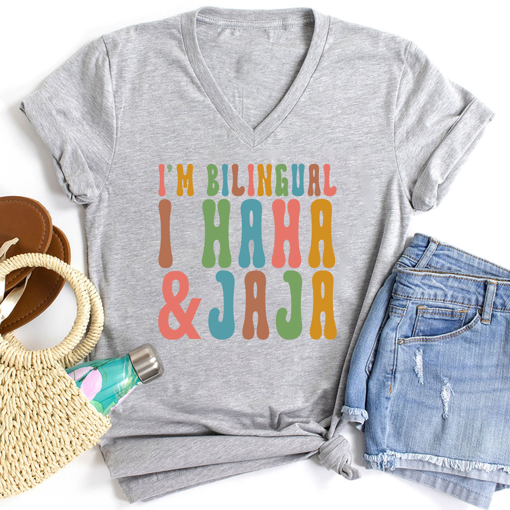 I'm Bilingual I Haha And Jaja Teacher Female V-Neck T-Shirt