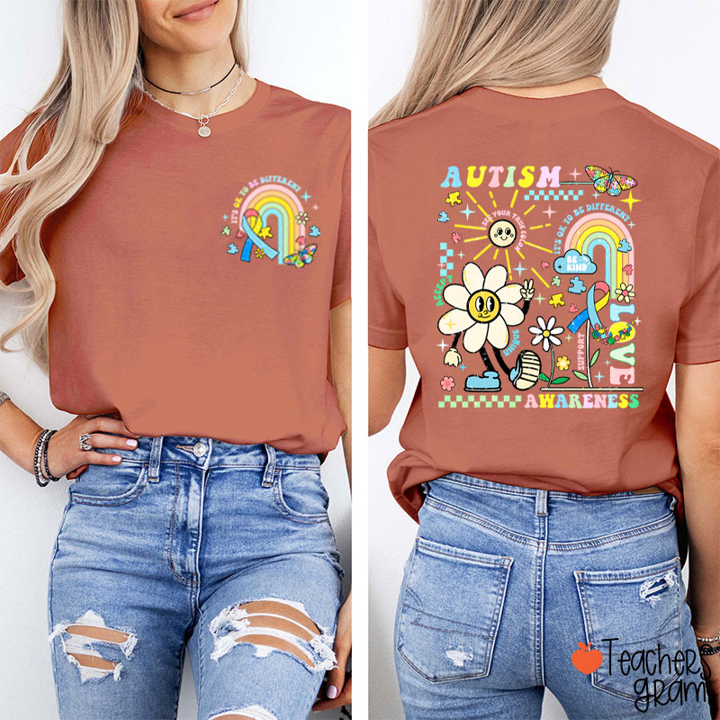 It's Ok To Be Different Autism Teacher Two Sided T-Shirt
