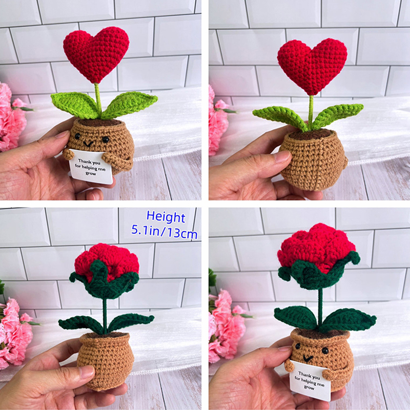 Cute Crochet Sunflowers Hearts Rose Plants Desk Decor