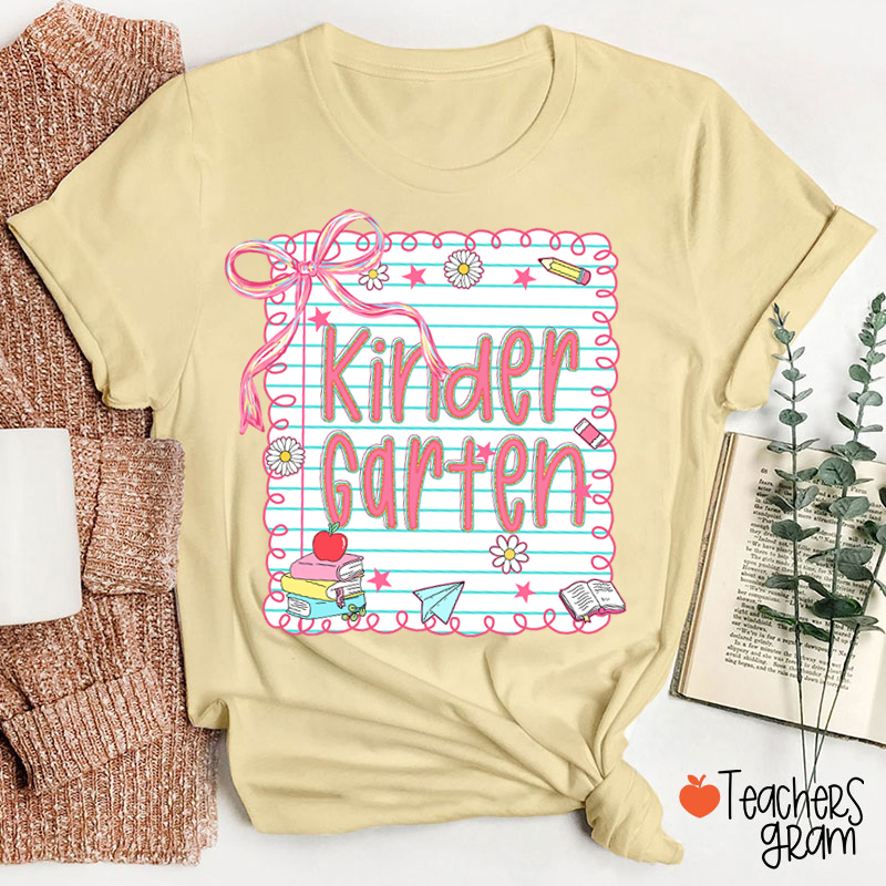 Personalized Grade Pink Bow Notebook Teacher T-Shirt