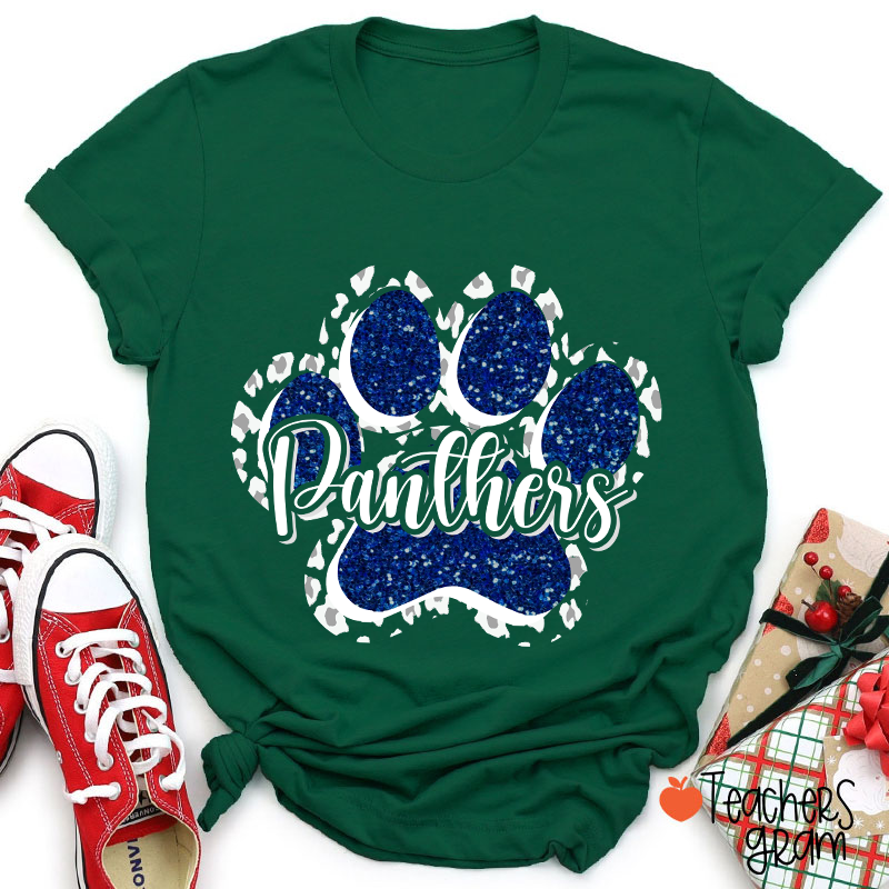 Personalized Mascot Glitter Paw Teacher T-Shirt