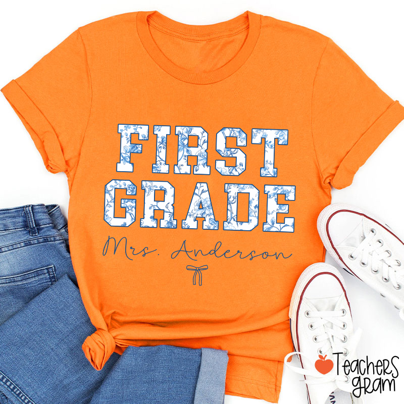 Personalized Name And Grade Trendy Teacher T-Shirt