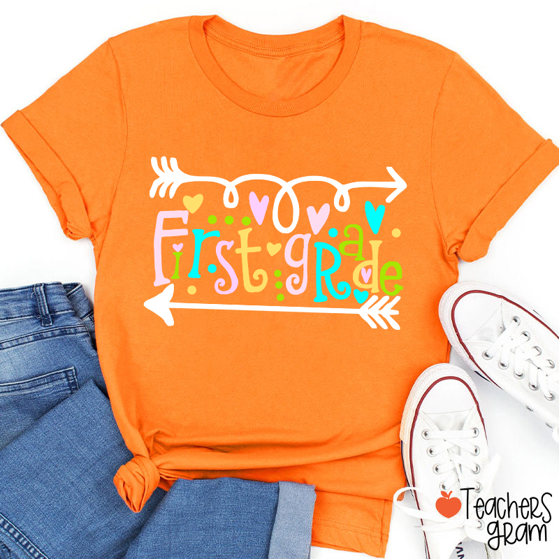 Personalized Grade Curly Font Teacher T-Shirt