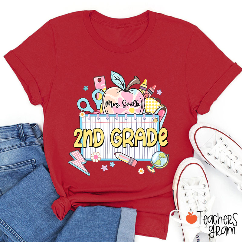 Personalized Grade And Name Apple Notebook Teacher T-Shirt