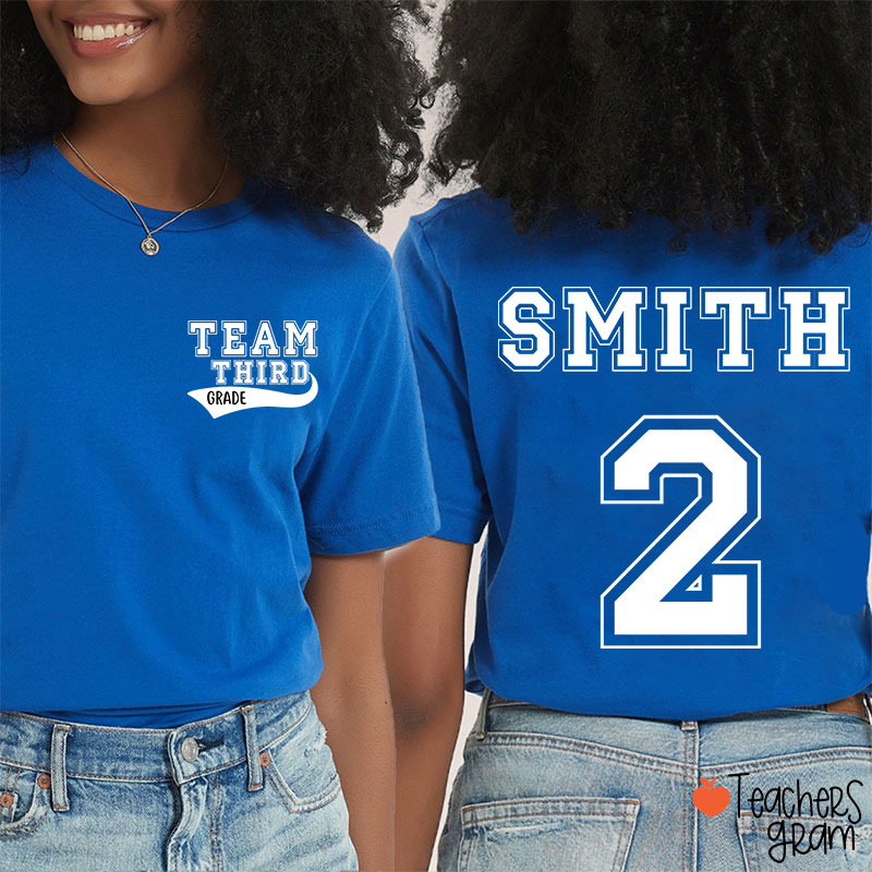 Personalized Retro Style Grade And Name Teacher Two Sided T-Shirt