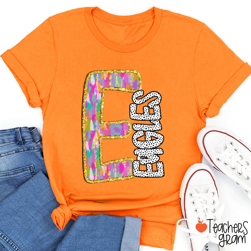 Personalized Mascot Colorful Initials Polka Dot Teacher T-Shirt