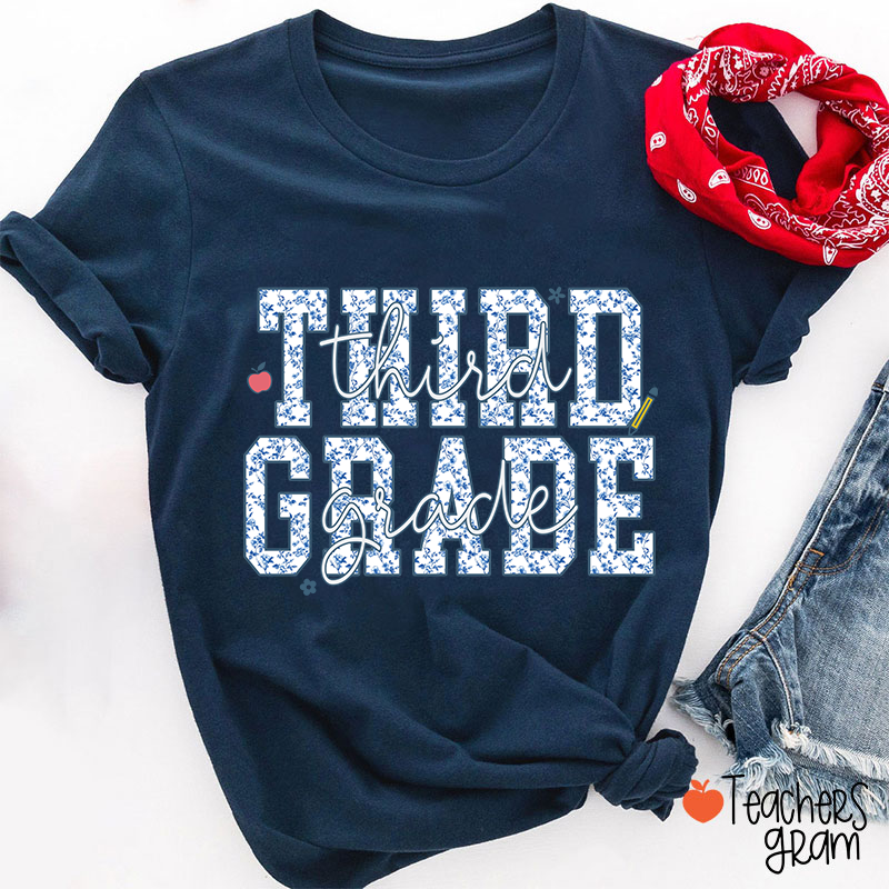 Personalized Grade Blue And White Porcelain Teacher T-Shirt