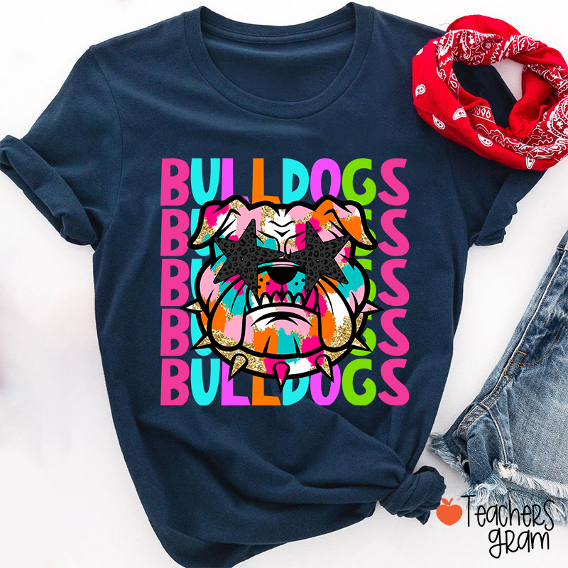 Personalized Mascot Colorful Leopard Print Star Eyes Teacher T-Shirt