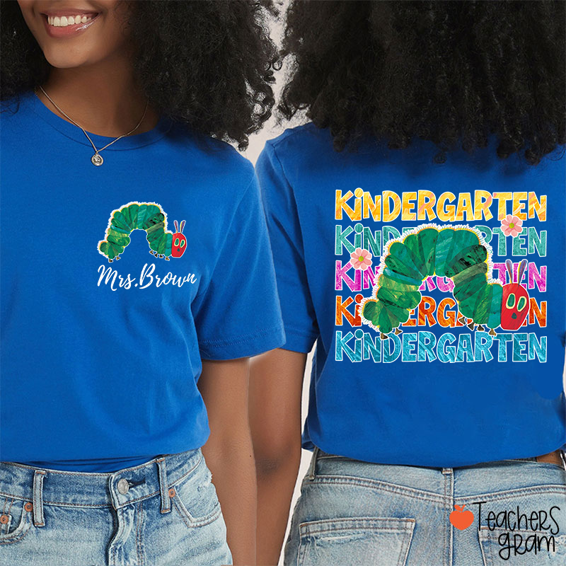 Personalized Grade And Name Cute Caterpillar Teacher Two Sided T-Shirt