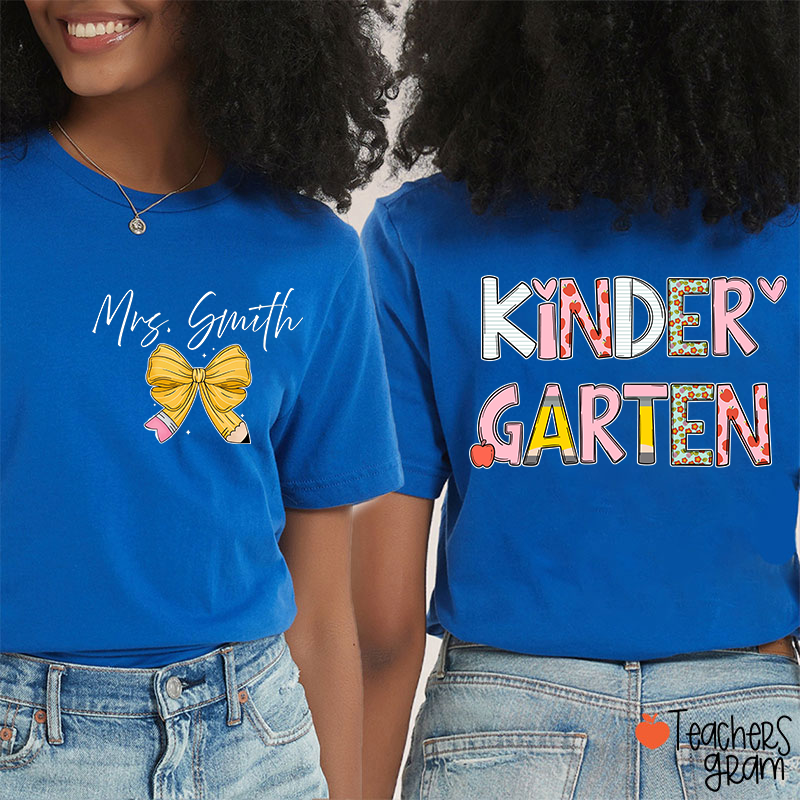 Personalized Grade Stationery  Heart Apple Pencil Teacher Two Sided T-Shirt