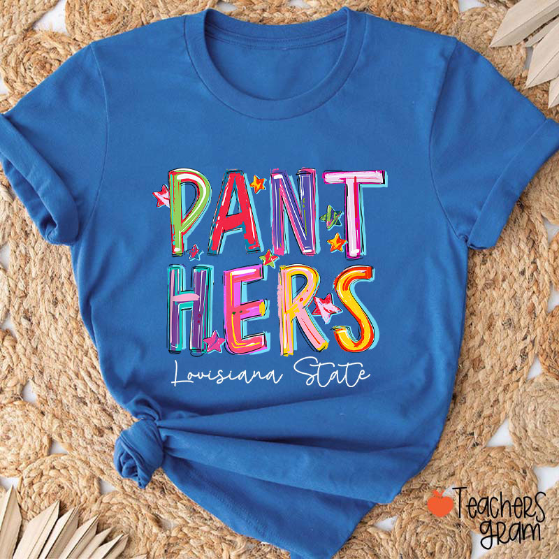 Personalized Mascot And School Name Star Watercolor Brushstrokes Teacher T-Shirt