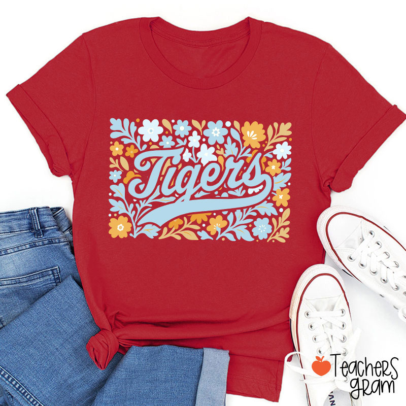 Personalized Mascot Flowers School Spirit Teacher T-Shirt