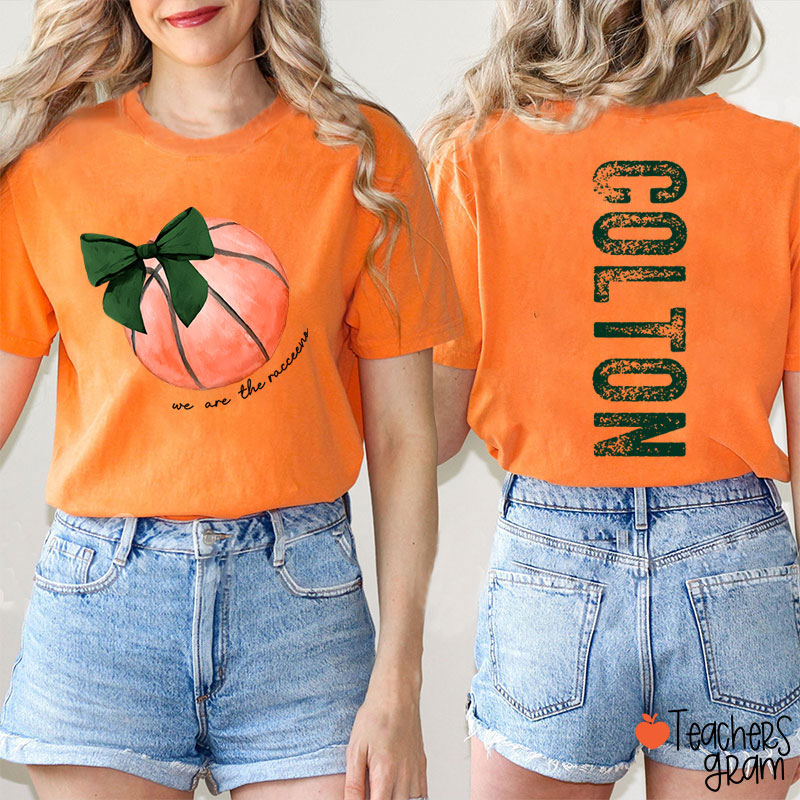 Personalized Mascot And Sport Coquette Bow Teacher Two Sided T-Shirt