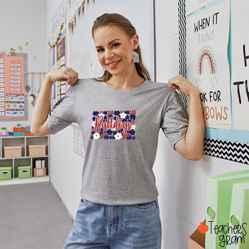 Personalized Mascot Flowers Contrasting Colors School Spirit Teacher T-Shirt