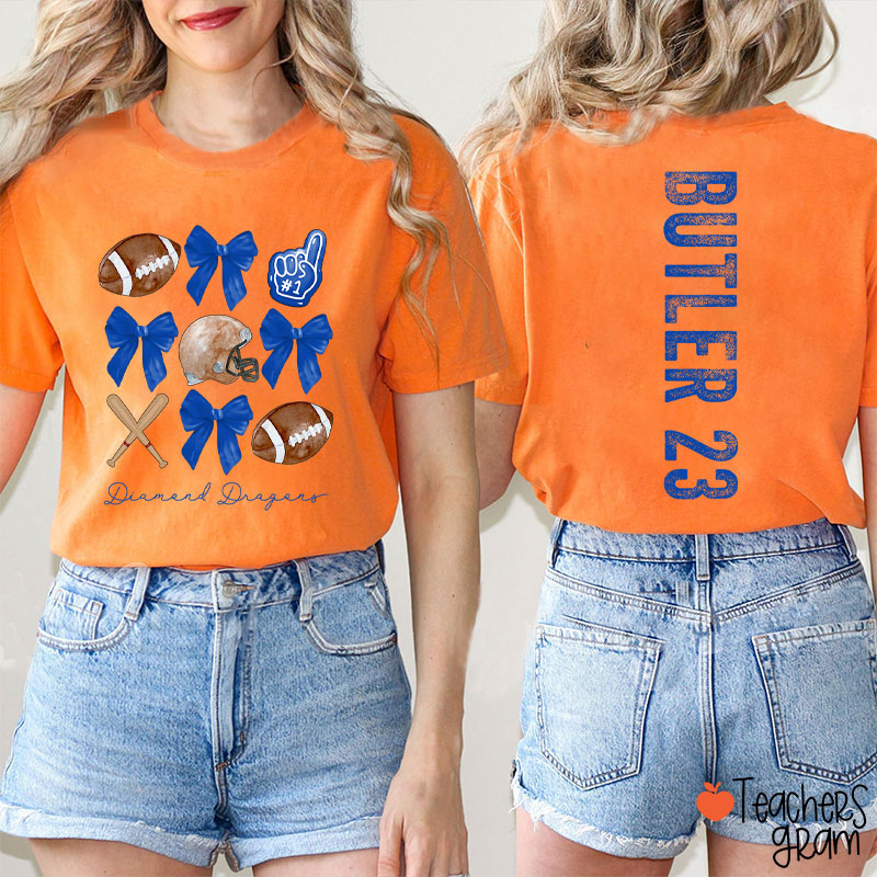 Personalized Team Name And Sport Bow Game Day Teacher Two Sided T-Shirt