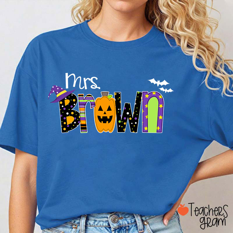 Personalized Name Pumpkin Halloween Teacher T-Shirt
