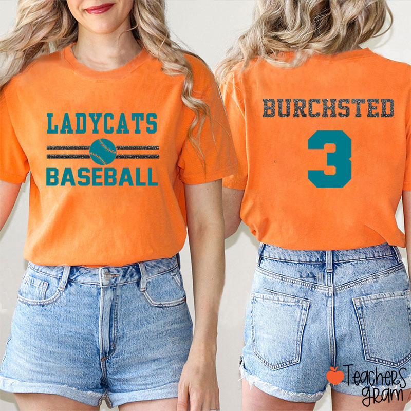 Personalized Mascot And Sport Imitation Glitter Teacher Two Sided T-Shirt