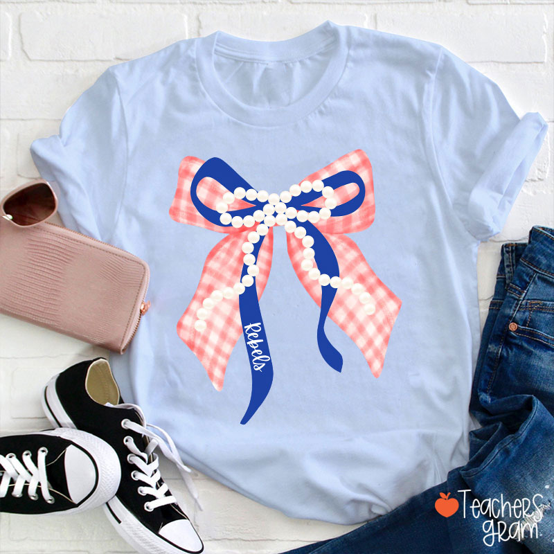 Personalized Mascot Pearl Bow Teacher T-Shirt