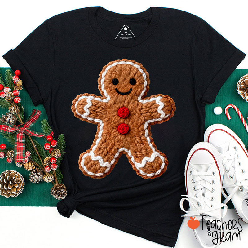 Faux Yarn Gingerbread Man Teacher T-Shirt