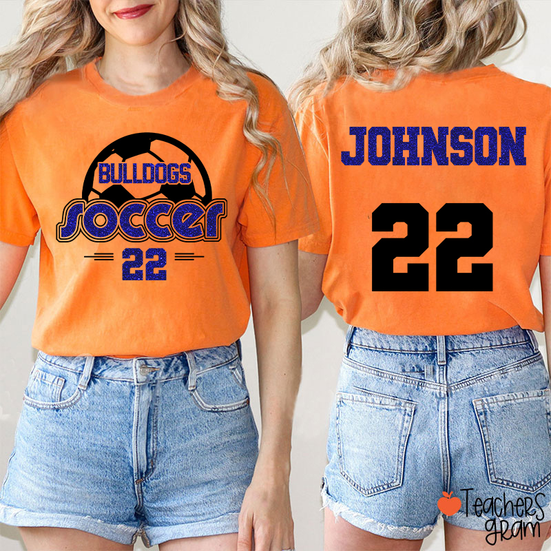 Personalized Mascot And Sport Faux Glitter Teacher Two Sided T-Shirt