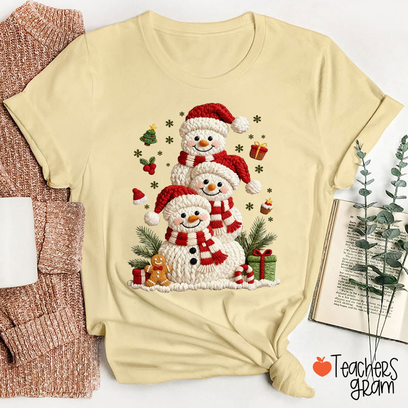 Faux Yarn Snowman Christmas Teacher T-Shirt