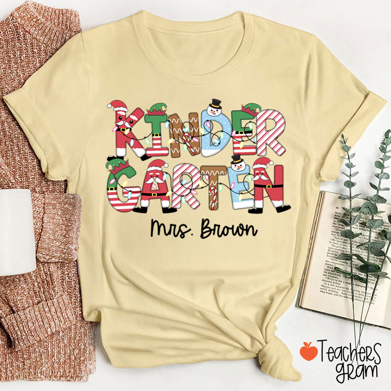 Personalized Grade And Name Christmas Teacher T-Shirt